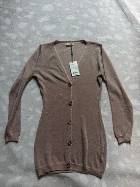 Shimmery Brown Long Cardigan with Buttons